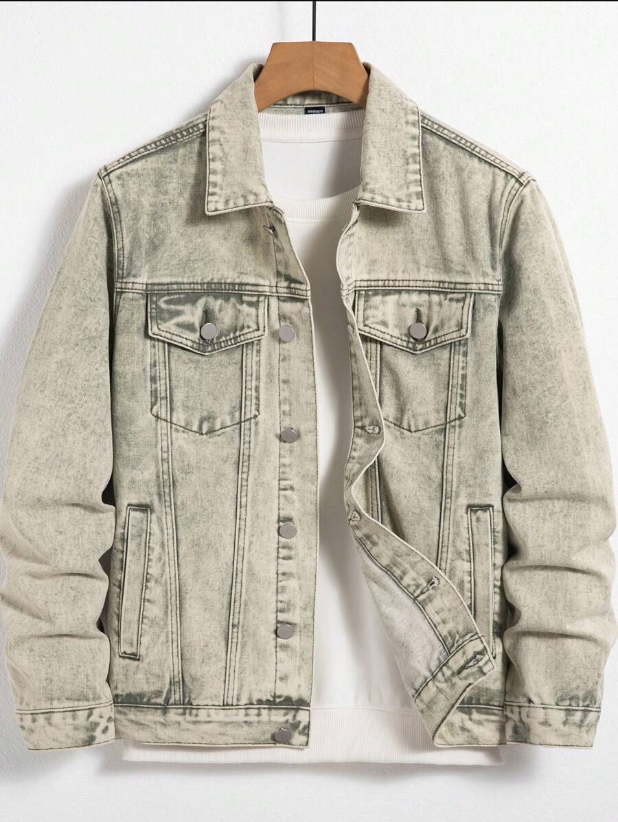 Manfinity LEGND 男士春秋翻蓋口袋長袖牛仔外套 - 綠色 - 查看 1