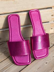 Spring/Summer New Fashion H Slippers Women Internet Celebrity Casual Style Flat Heel Slip-On Roman Style Women Slouchy Black Comfortable Beige Brown Embossed Slippers - Purple - View 2