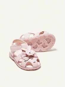 Cozy Pixies 1 Par Sandalias Rosas De Moda Y Versátiles Para Niñas Con Linda Decoración De Conejitos Para El Verano