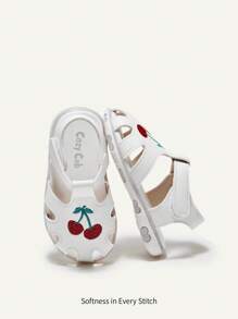 Cozy Pixies Sandalias Planas Dulces Y Lindas De Cereza Bordadas Para Niñas, Adecuadas Para El Verano