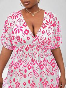 SHEIN Swim Curve Plus Size Cổ chữ V in hình dáng rộng Váy che phủ kỳ nghỉ bãi biển mùa hè thông thường - Nhiều màu - Xem 5