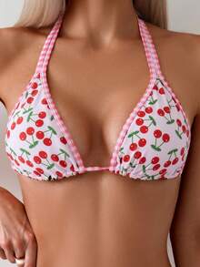 Swim Mod 夏季海灘櫻桃印花露肩三角杯比基尼分體泳裝 - 彩色 - 查看 6