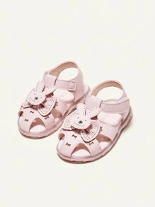 Cozy Pixies 1 Par Sandalias Rosas De Moda Y Versátiles Para Niñas Con Linda Decoración De Conejitos Para El Verano