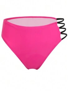 SHEIN Swim Conjunto de bikini de color de contraste con diseño calado para mujeres, para playa de verano