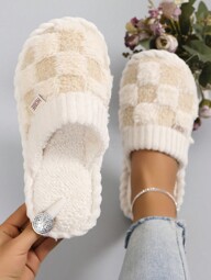 New Fashionable & Comfortable Women Round Toe Slip-On Fluffy Lined Warm Backless Thick Sole Anti-Slip Casual House Slippers