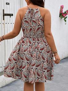 SHEIN Holidaya Váy nghỉ hè cỡ lớn có in hoa Paisley, thắt lưng và cổ dây - Nhiều màu - Xem 2