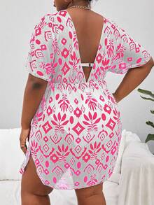 SHEIN Swim Curve Plus Size Cổ chữ V in hình dáng rộng Váy che phủ kỳ nghỉ bãi biển mùa hè thông thường - Nhiều màu - Xem 2