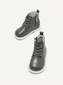 時尚通用中空設計嬰幼兒女孩舒適柔軟防滑平底靴 - 灰色 - 查看 3