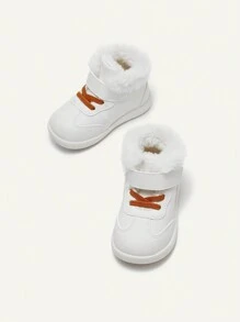 Girls' White Fashionable Designed Cartoon Sneakers, Comfortable & Warm, Random Pattern - White - View 2
