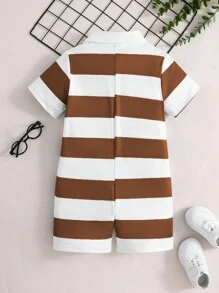 SHEIN 1 peça Macacão Casual de Verão para Bebê Menino com Listras, Manga Curta, para Férias