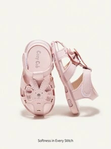 Cozy Pixies 1 Par Sandalias Rosas De Moda Y Versátiles Para Niñas Con Linda Decoración De Conejitos Para El Verano