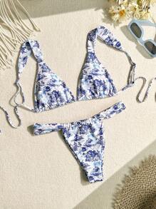 SHEIN Swim Women Summer Beach Random Print Bikini Set For Vacation - Multicolor - View 6