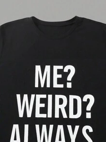 SHEIN LUNE Áo thun nữ tay ngắn in chữ ME WEIRD LUÔN - màu đen - Xem 4