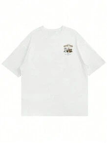 Men's Car & Letter Print Short Sleeve T-Shirt - White - View 6
