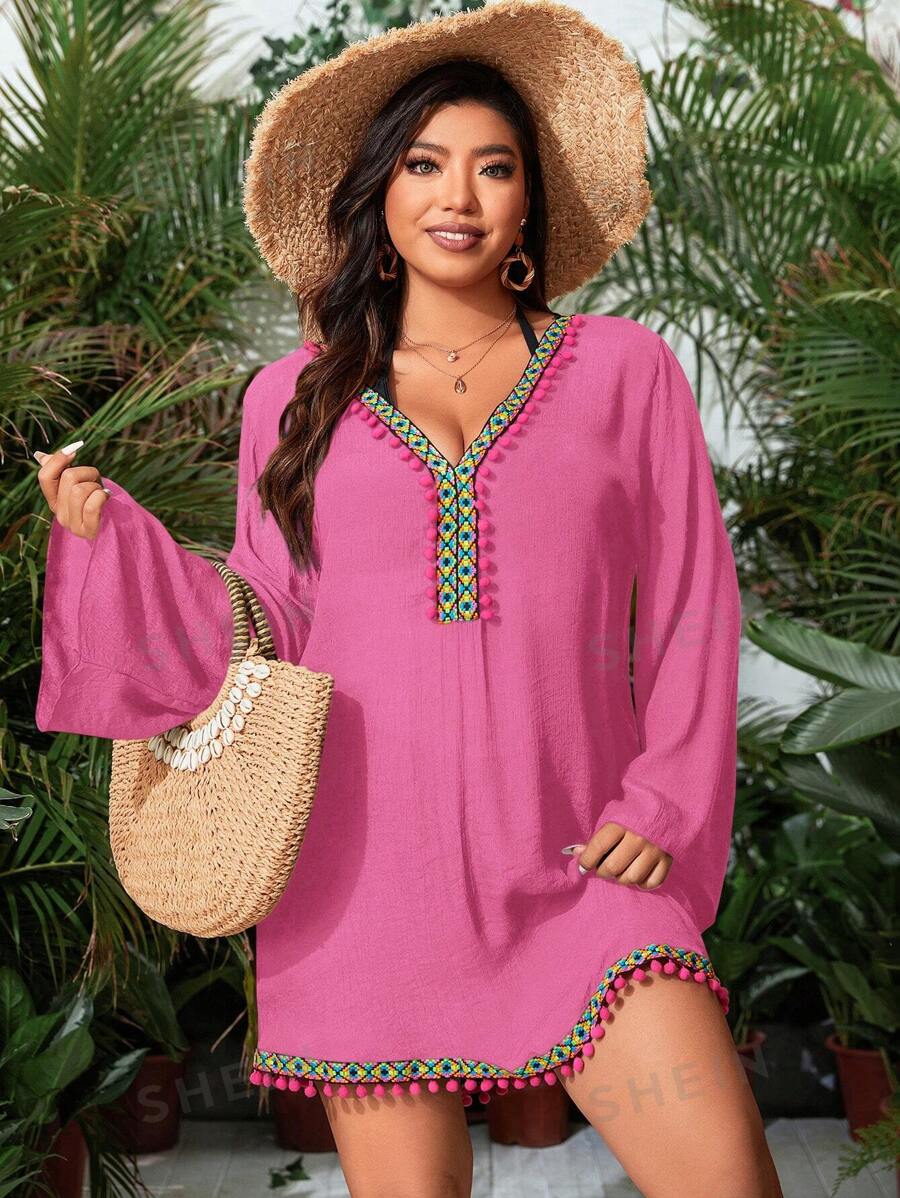 SHEIN Swim Curve Summer Beach Fashionable Plus Size Women Printed Long