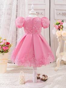 SHEIN Young Girls Elegant Lace Puff-Sleeve Dress