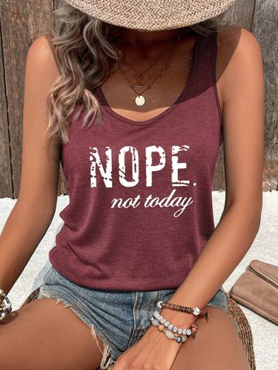 INAWLY Women Summer Sleeveless Tank Top With Letter Print And Round Neck For Casual Occasions