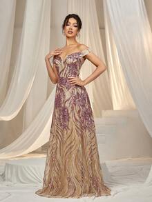 Faeriesty 露肩鸡心领亮片舞会礼服 - 淡紫色 - 查看 5