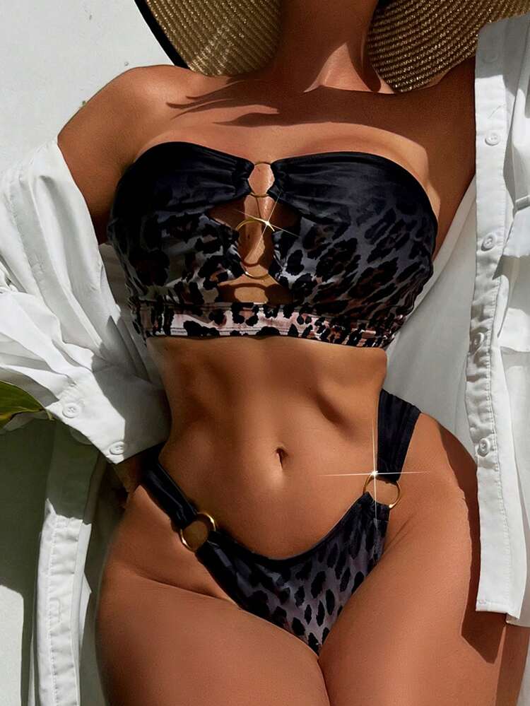 Summer Leopard Print Ombre Color Two-Piece Swimwear Set