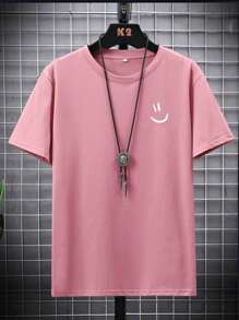 Claim Dot Men Summer Casual T-Shirt With  Face Print And Round Neck Short Sleeves, 2000s Style