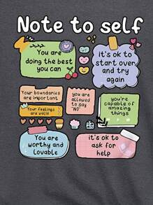 Calvaya Áo thun nữ cổ tròn tay ngắn in chữ cỡ lớn mùa hè thường ngày Note To Self Graphic Tees - Màu xám đen - Xem 3
