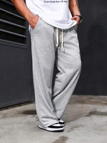 Manfinity Homme Men's Color Blocking Drawstring Waist Elastic Hem Slant Pocket Jogger Pants - Grey - View 5