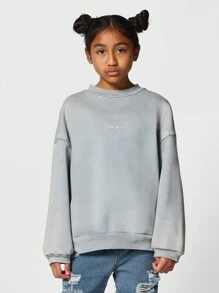 SUMWON Kids Unisex Washed Sweatshirt With Embroidery - Light Grey - View 2