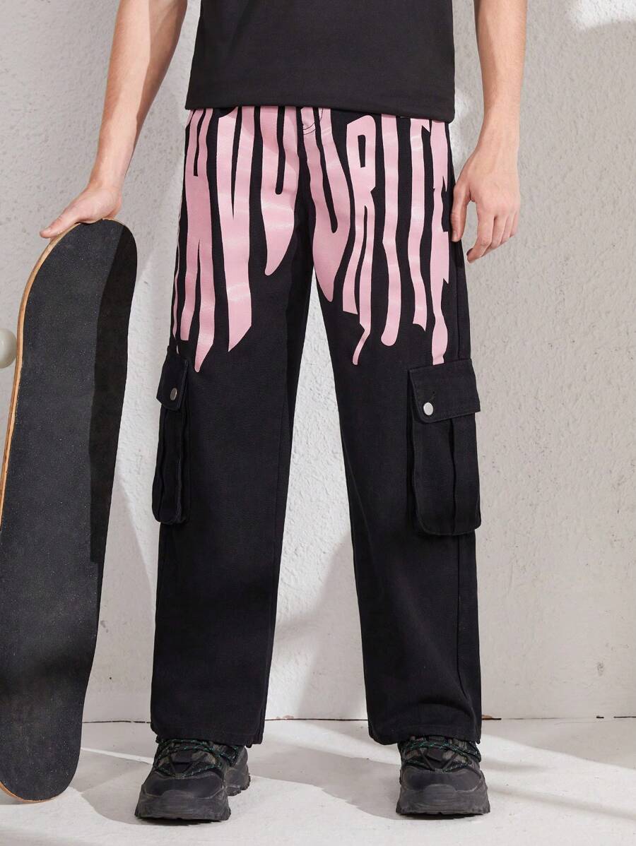 Teen Boys' Printed Streetwear Cool Denim Jeans - Black - View 1