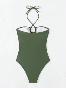 SHEIN Swim Hollow Out Slim Fit Halter Neck Summer Beach Vacation One Piece Swimsuit