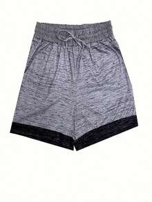 Plus Size Women Casual Drawstring Waist Sports Shorts Summer - Light Grey - View 3