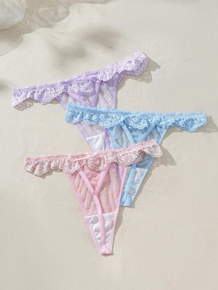 Spliced Lace Sexy Breathable Fashion Thong ,3 Pcs