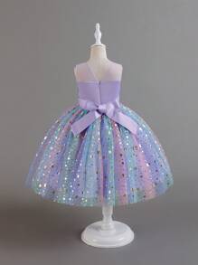 SHEIN Glamorique Kids 年轻女孩渐变网眼星光亮片派对公主裙，适合生日、婚礼和表演 - 紫色 - 查看 2