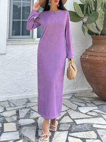 SHEIN Cottnline Pleated Fabric Long Maxi Dress - Redwood - View 4