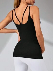 SHEIN Áo ba lỗ có dây đeo chéo dành cho bà bầu đơn giản màu trơn - màu đen - Xem 2