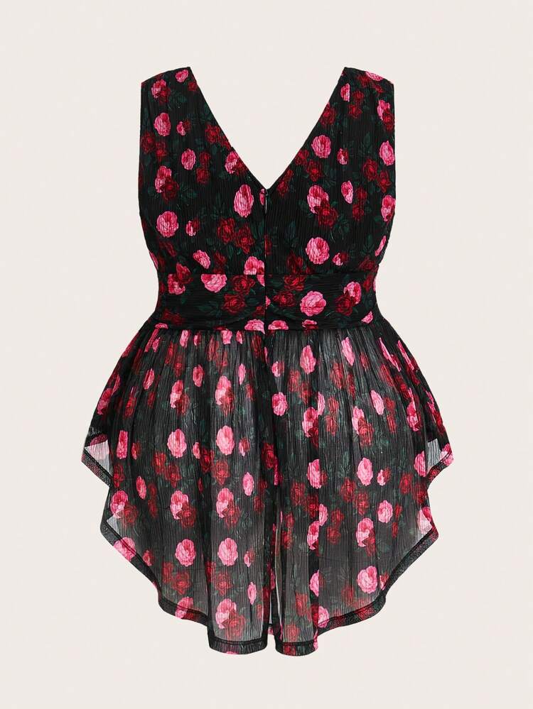 Women's Plus Size Floral Printed Ruffle Hem Camisole Top