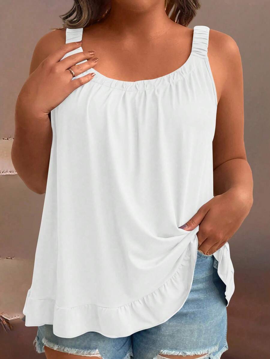 EMERY ROSE Plus Size Solid Color Fold Pleated Camisole Top
