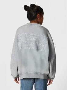 SUMWON Kids Unisex Washed Sweatshirt With Embroidery - Light Grey - View 1