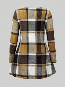 EMERY ROSE 大码格纹圆领上衣和纯色裤子两件套 - 彩色 - 查看 2