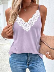 SHEIN LUNE Women's Casual Lace Tank Top For Spring/Summer Everyday Outfit