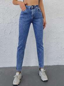 SHEIN Cottnline Women's Slim Fit Jeans - Dark Wash - View 5