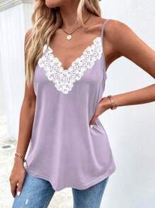 SHEIN LUNE Women's Casual Lace Tank Top For Spring/Summer Everyday Outfit
