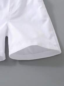 SHEIN Conjunto informal de 2 piezas de camisa de manga corta con estampado de caballero y pantalones cortos para niños, adecuado para escapadas, vacaciones, viajes, relajación, tomar el sol, verano