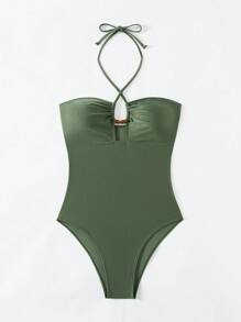 SHEIN Swim Hollow Out Slim Fit Halter Neck Summer Beach Vacation One Piece Swimsuit