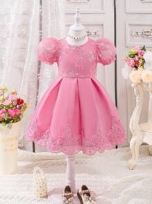 SHEIN Young Girls Elegant Lace Puff-Sleeve Dress