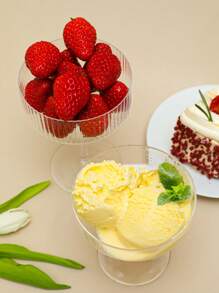 SHEIN 1PC Striped High Foot Glass Dessert Cup Ice Cream Cup, Transparent Glass, Striped, High Legged, Suitable For Desserts And Drinks,170/250ml - Clear - View 3