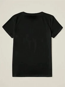 SHEIN LUNE Plus 女士休闲标语印花常规短袖 T 恤搭配公牛图案图案 T 恤女式上衣