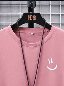 Claim Dot Men Summer Casual T-Shirt With  Face Print And Round Neck Short Sleeves, 2000s Style