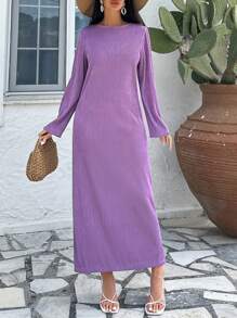 SHEIN Cottnline Pleated Fabric Long Maxi Dress - Redwood - View 1