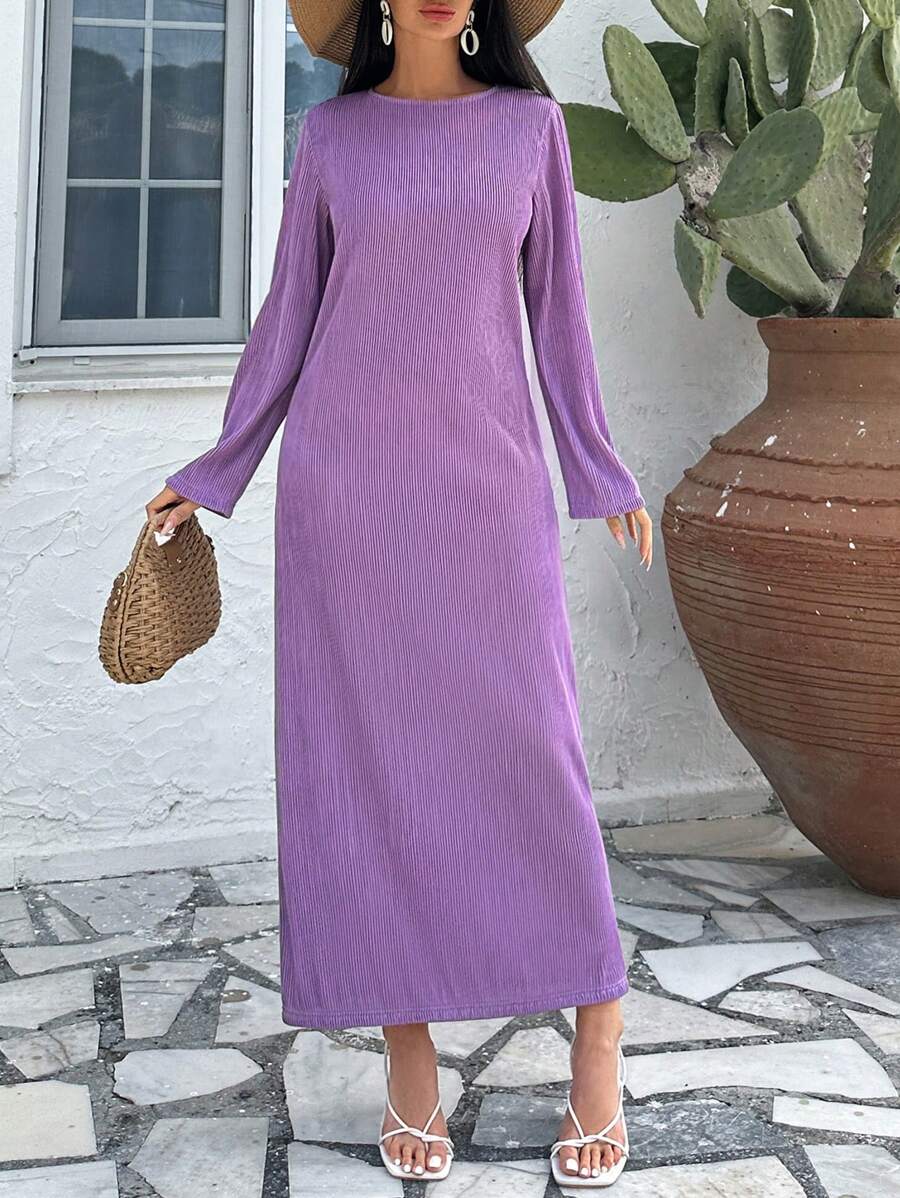 SHEIN Cottnline Pleated Fabric Long Maxi Dress - Redwood - View 1