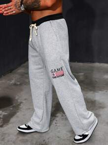 Manfinity Homme Men's Color Blocking Drawstring Waist Elastic Hem Slant Pocket Jogger Pants - Grey - View 1